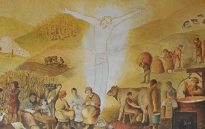 Particolare di un affresco realizzato alla Casa Emmaus
